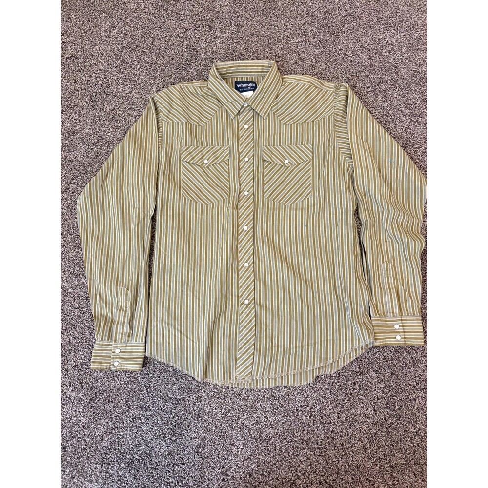 Men's Green and White Striped Wrangler Pearl Snap Size 2xl vintage rodeo western